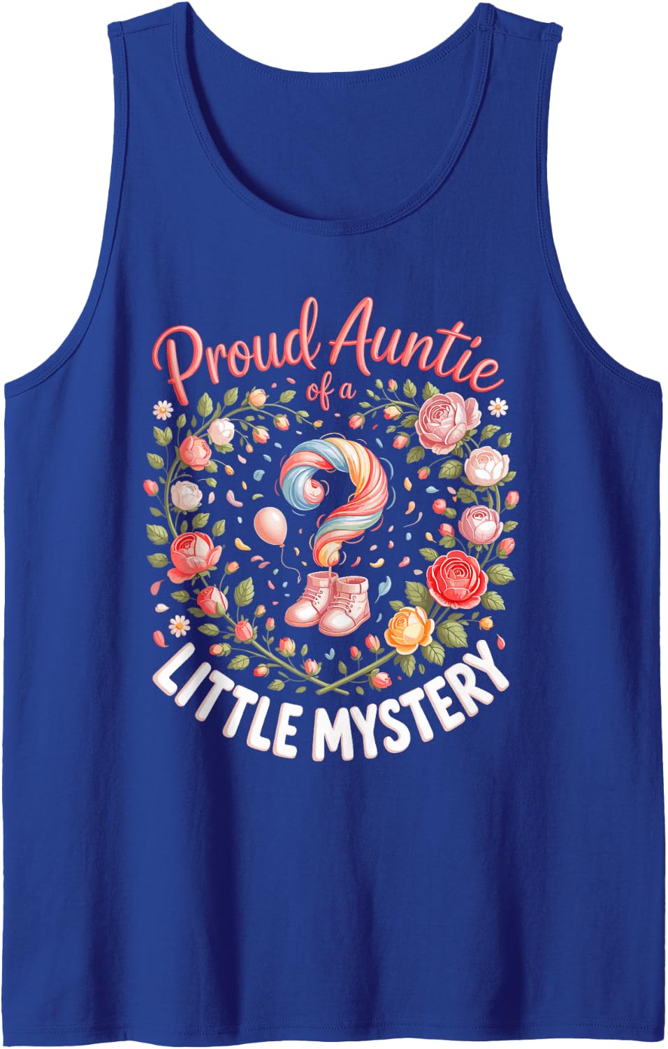 Proud Auntie of A Little Mystery Gender Reveal Auntie Baby Sleeveless Tank Top - Royal Blue