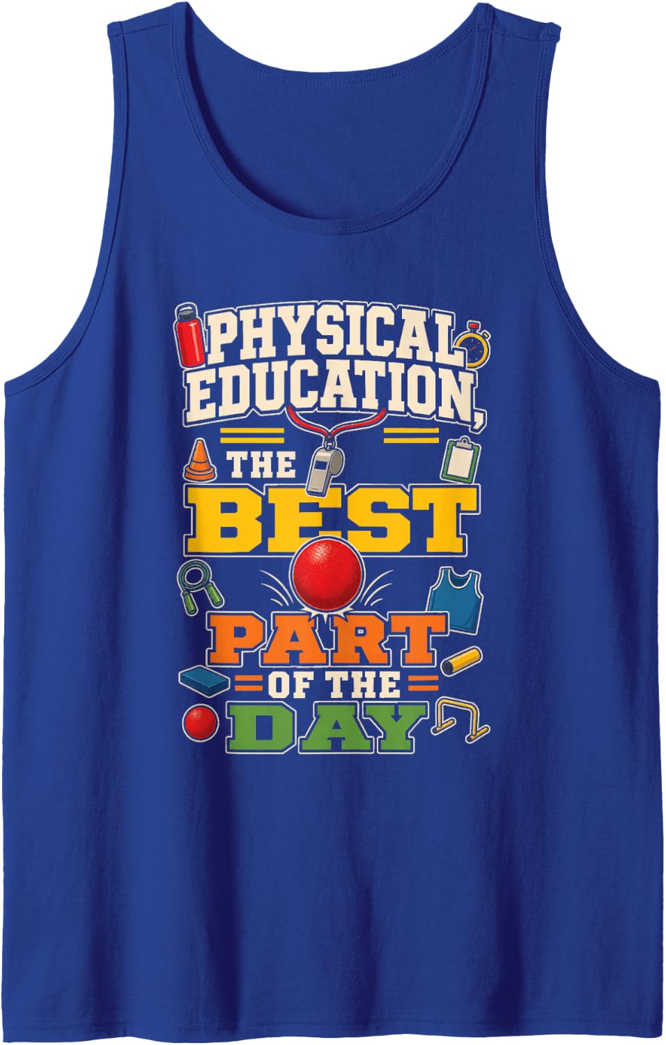 PE Teacher Physical Education Gym Whistle Dodgeball Gift Sleeveless Tank Top - Royal Blue