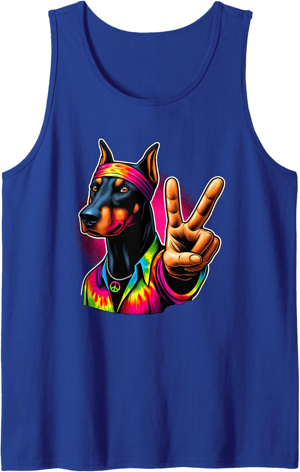 Peace Sign Tie Dye Doberman Pinscher Dog Sleeveless Tank Top - Royal Blue