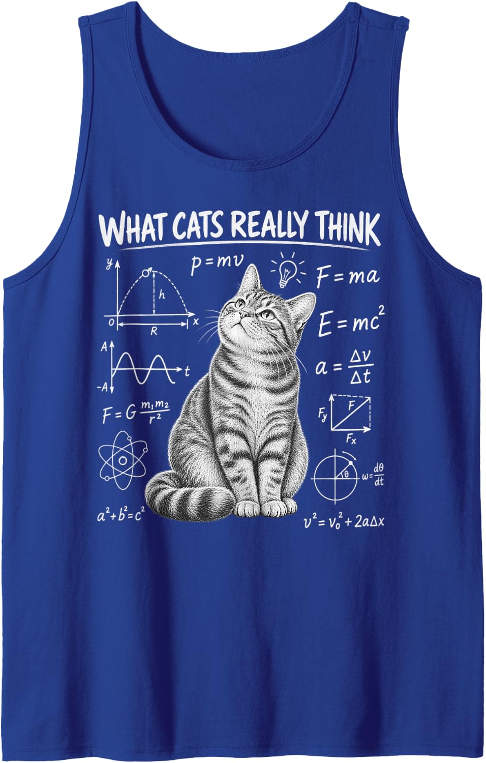 Cat Physics Equations Funny Science Illustration Sleeveless Tank Top - Royal Blue