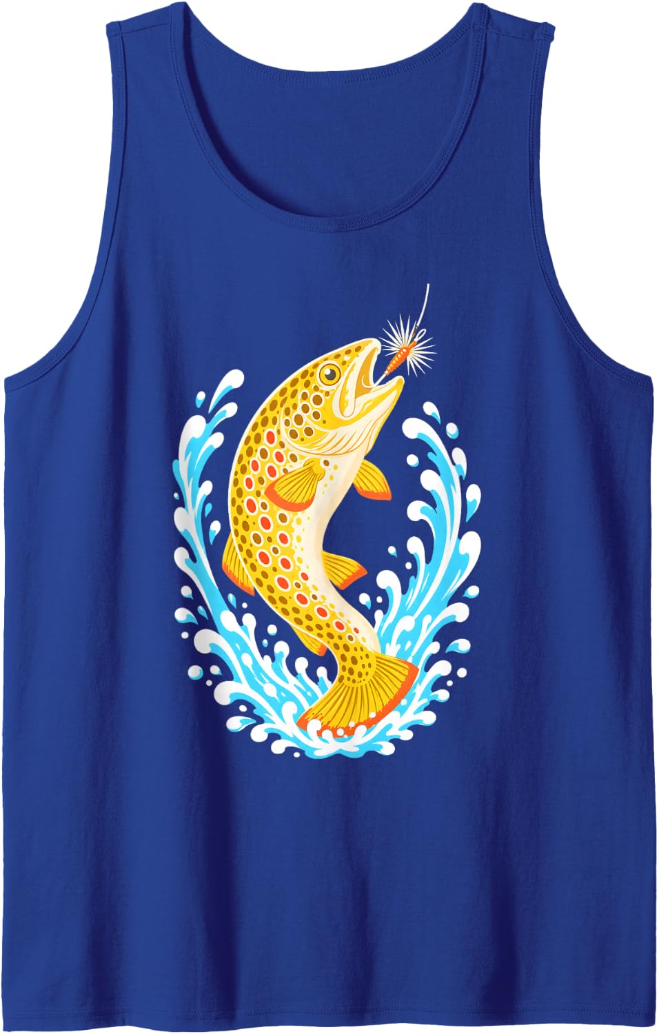 Trout Fly Fishing Funny Angler Fish Jumping Splash Brown Sleeveless Tank Top - Royal Blue