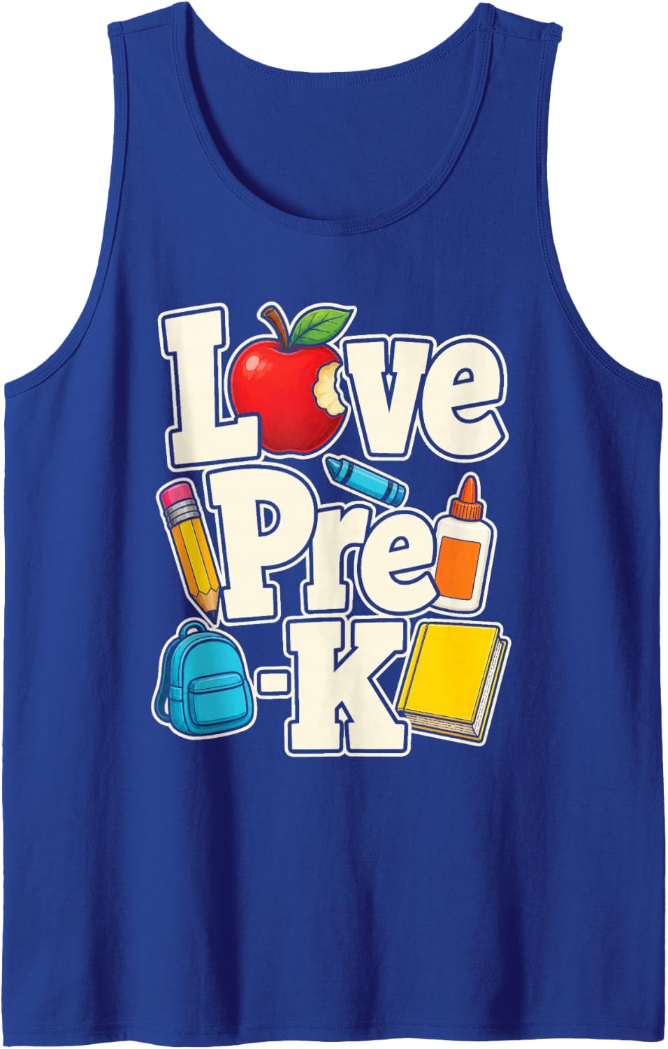 Preschool Teacher Love Pre-K Elementary School Crayons Sleeveless Tank Top - Royal Blue