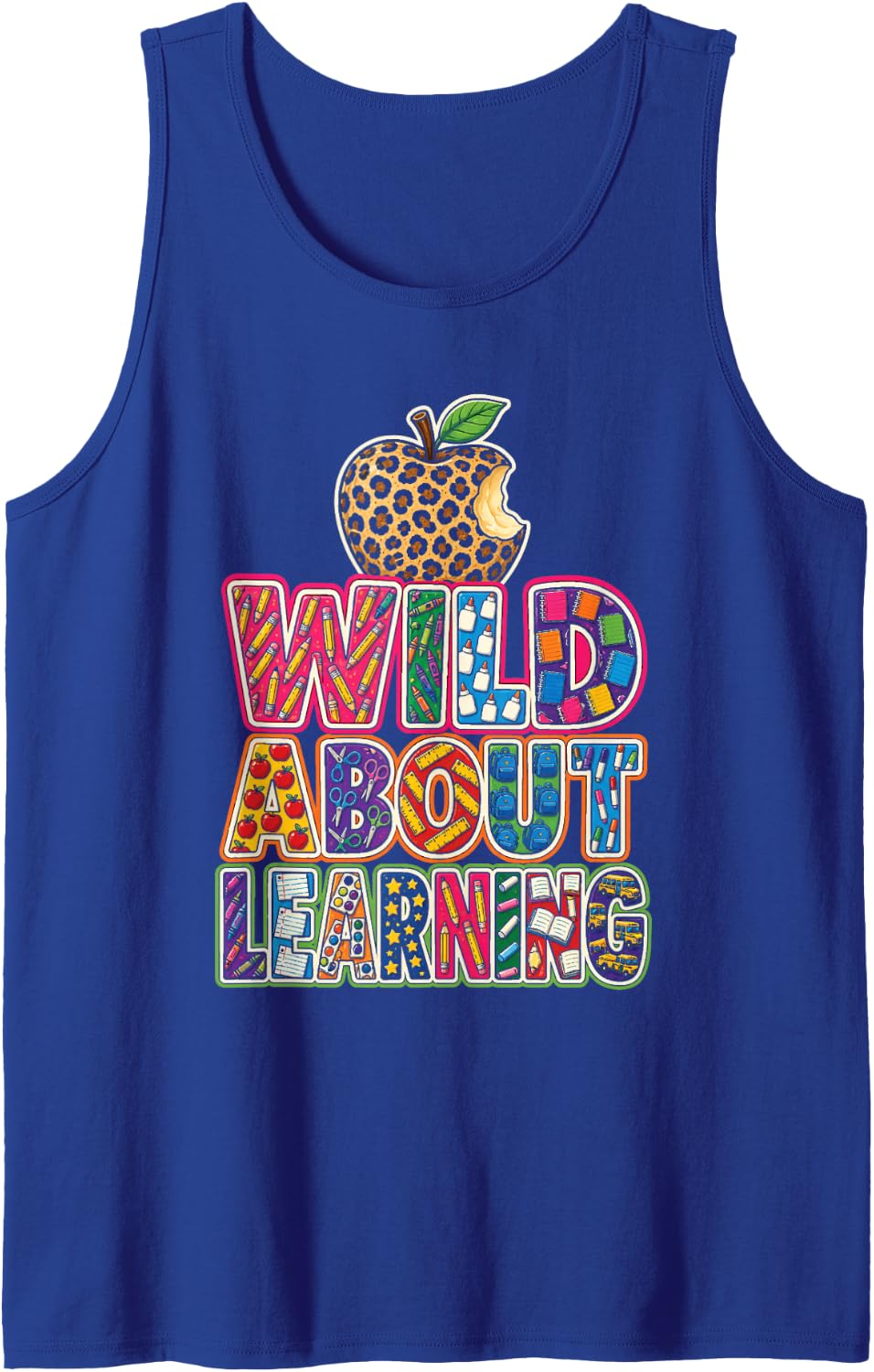 Teacher Wild About Learning Leopard Print Elementary Sleeveless Tank Top - Royal Blue