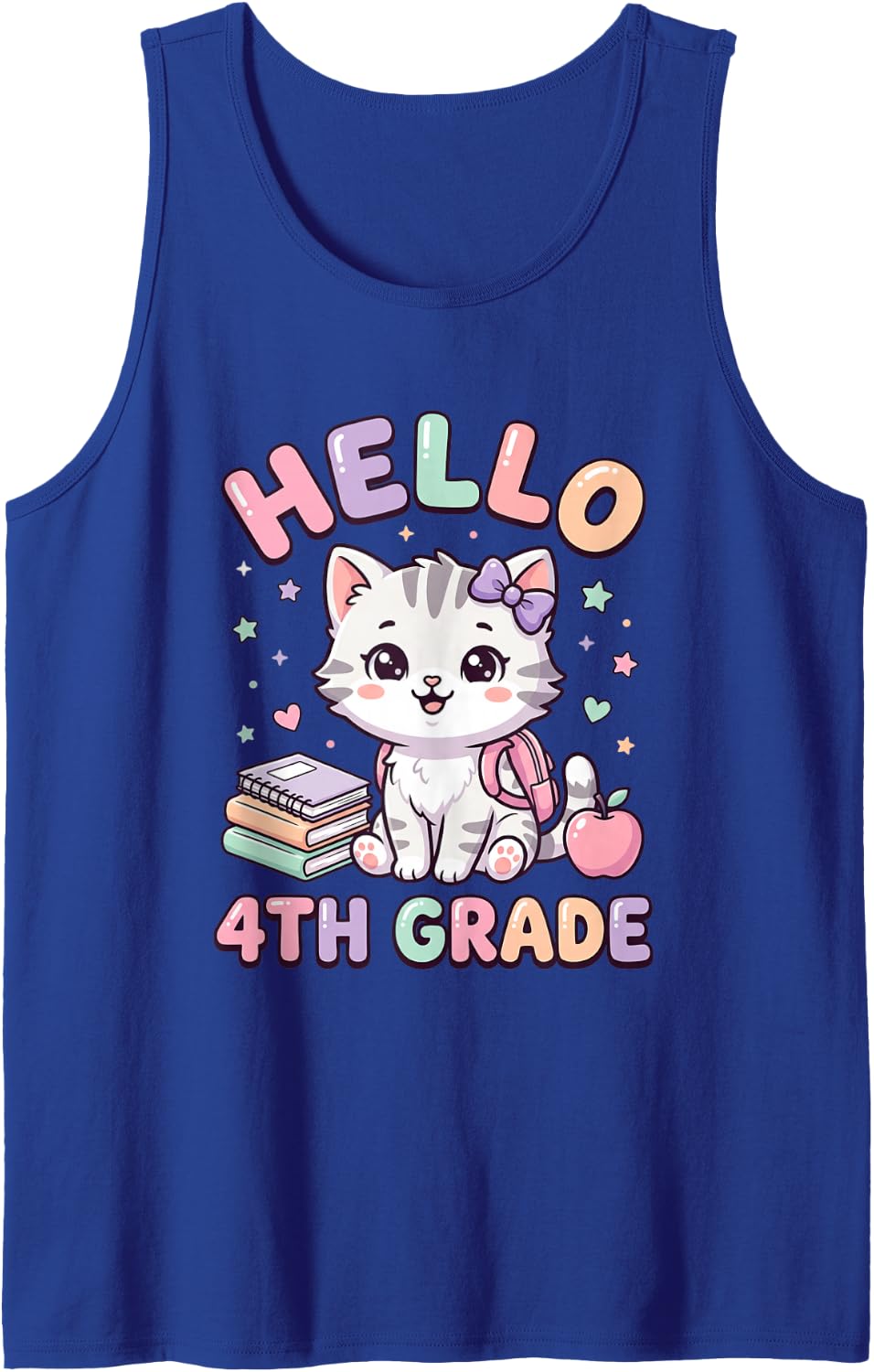 Hello 4TH Grade Cute Back to School Cat Kitten Girls Sleeveless Tank Top - Royal Blue