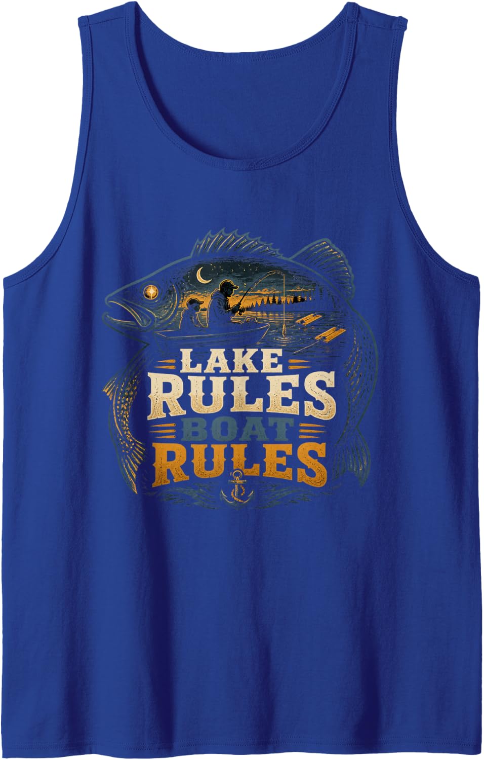 Lake Rules Boat Rules Walleye Fishing Night Jigging Sleeveless Tank Top - Royal Blue