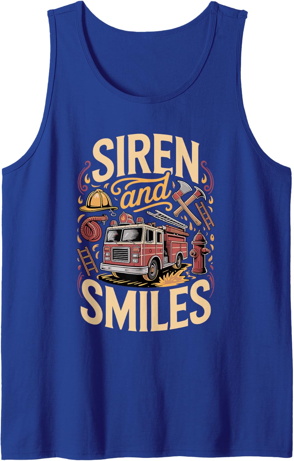 Sirens and Smiles Firefighter Firefighting Sleeveless Tank Top - Royal Blue