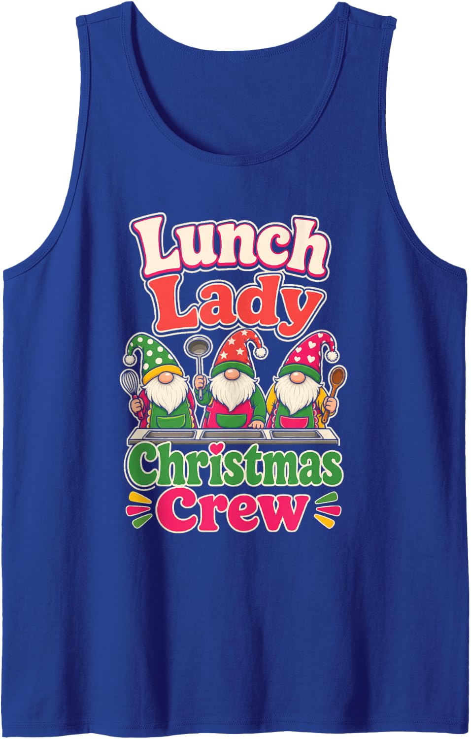 Lunch Lady Christmas Crew Cafeteria Gnome Elementary Sleeveless Tank Top - Royal Blue