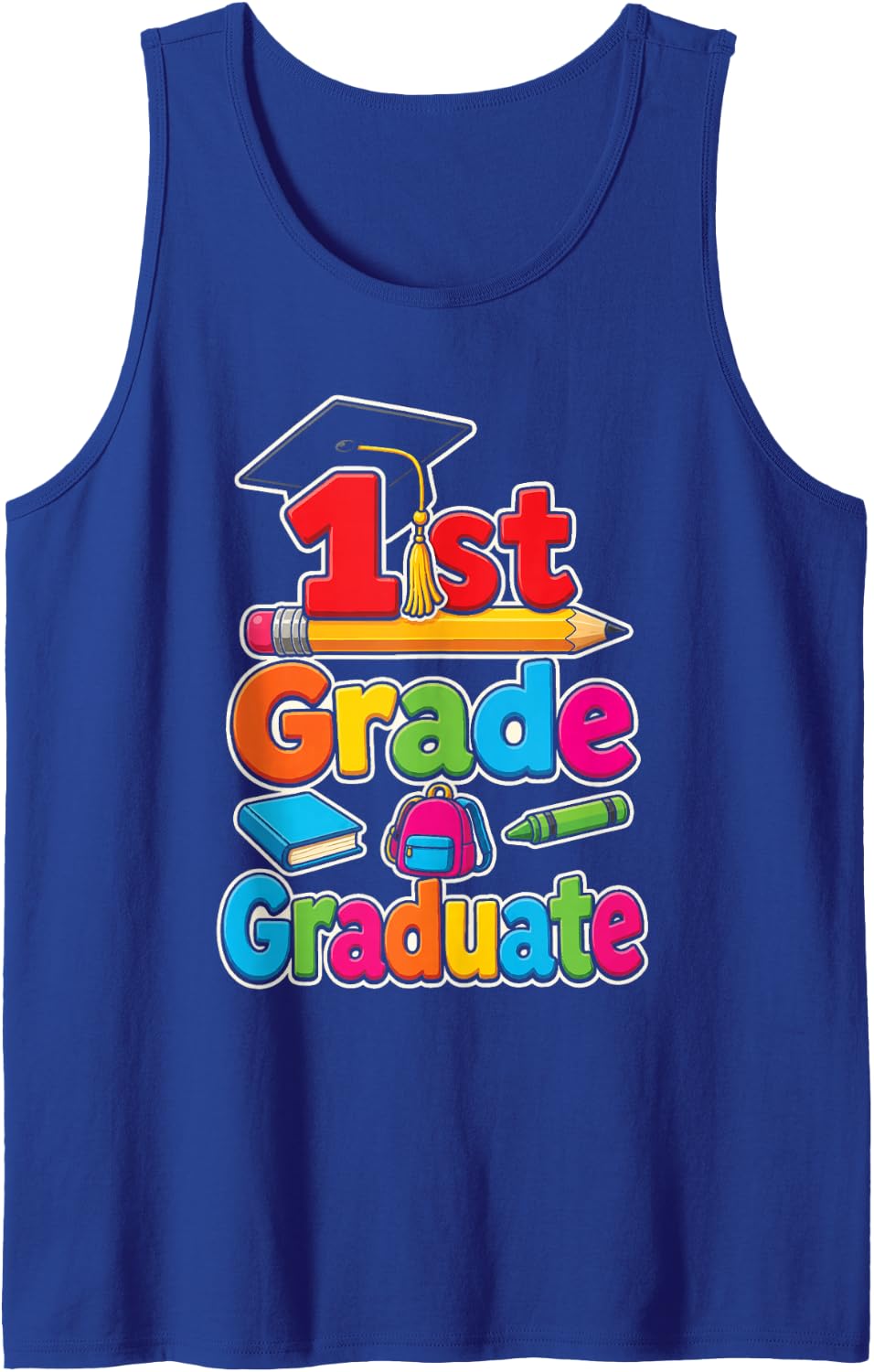 1st Grade Graduate Elementary Graduation Moving Up Day Sleeveless Tank Top - Royal Blue