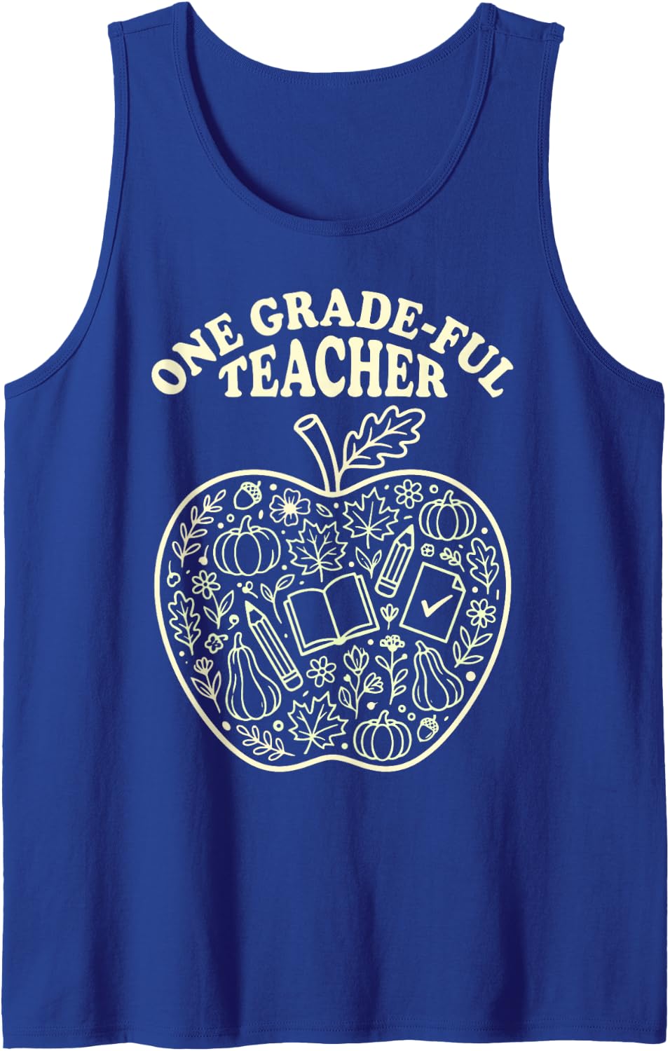 Teacher One Grade-Ful Funny Fall Pumpkin Apple Outfits 4th Sleeveless Tank Top - Royal Blue