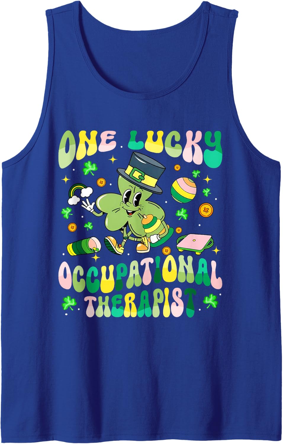 One Lucky Occupational Therapist OT Shamrock St Patricks Day Sleeveless Tank Top - Royal Blue