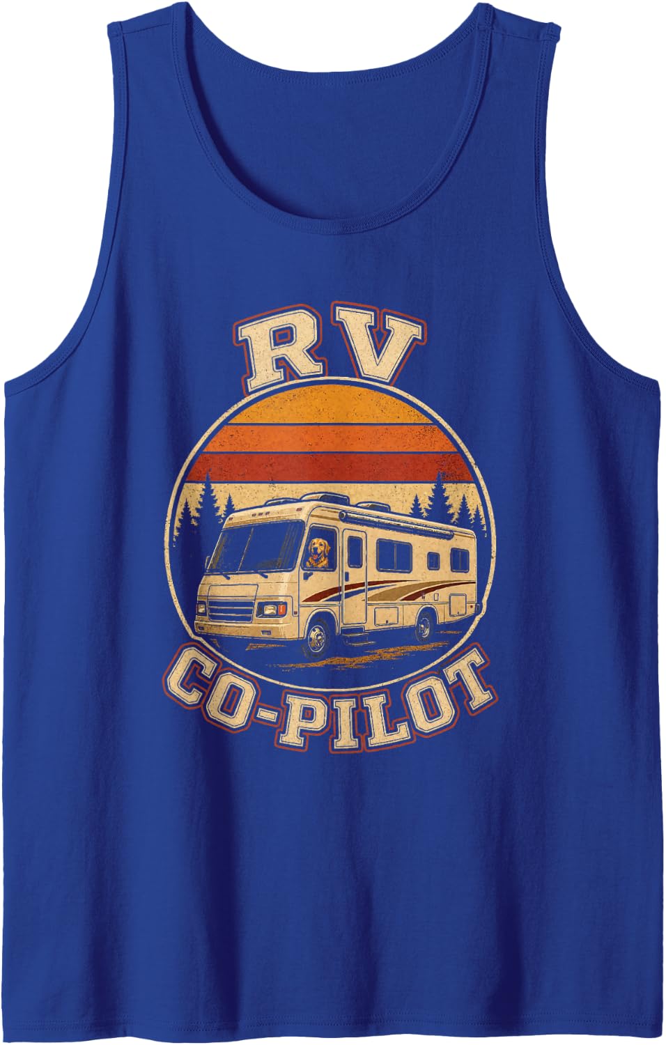 Camping RV Co-Pilot Dog Retro Motorhome Camper Life Sleeveless Tank Top - Royal Blue