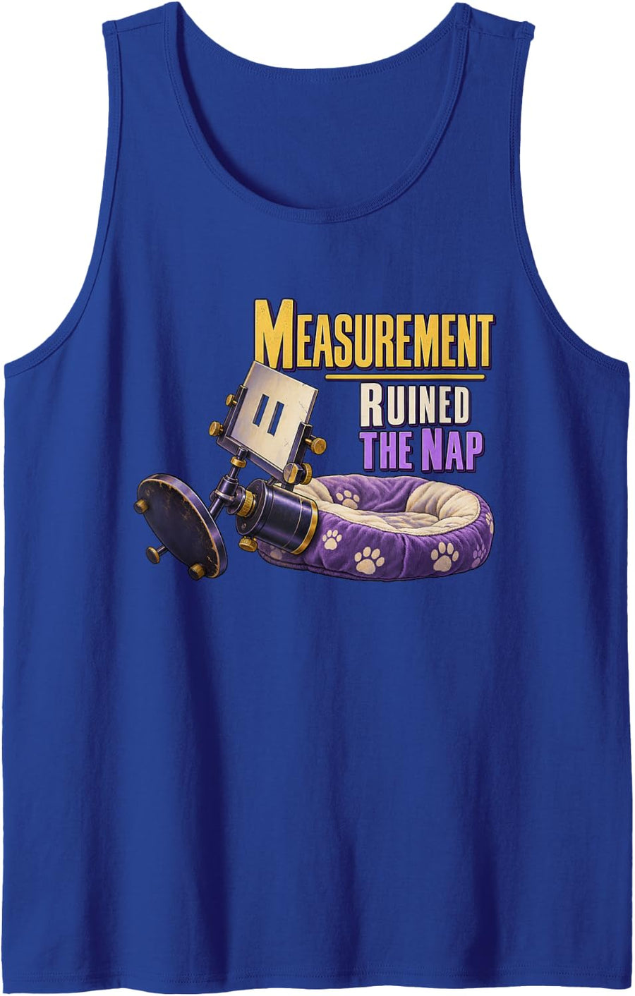 Measurement Ruined The Nap Physics Humor Science Cat Sleeveless Tank Top - Royal Blue