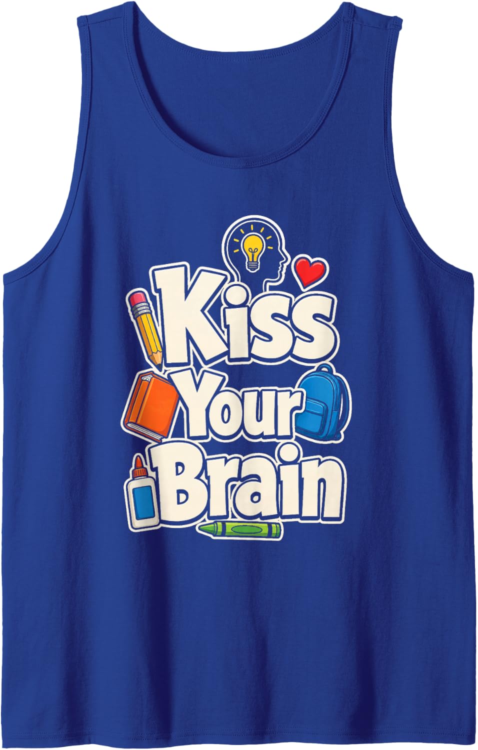 Elementary School Teacher Appreciation Kiss Your Brain Sleeveless Tank Top - Royal Blue