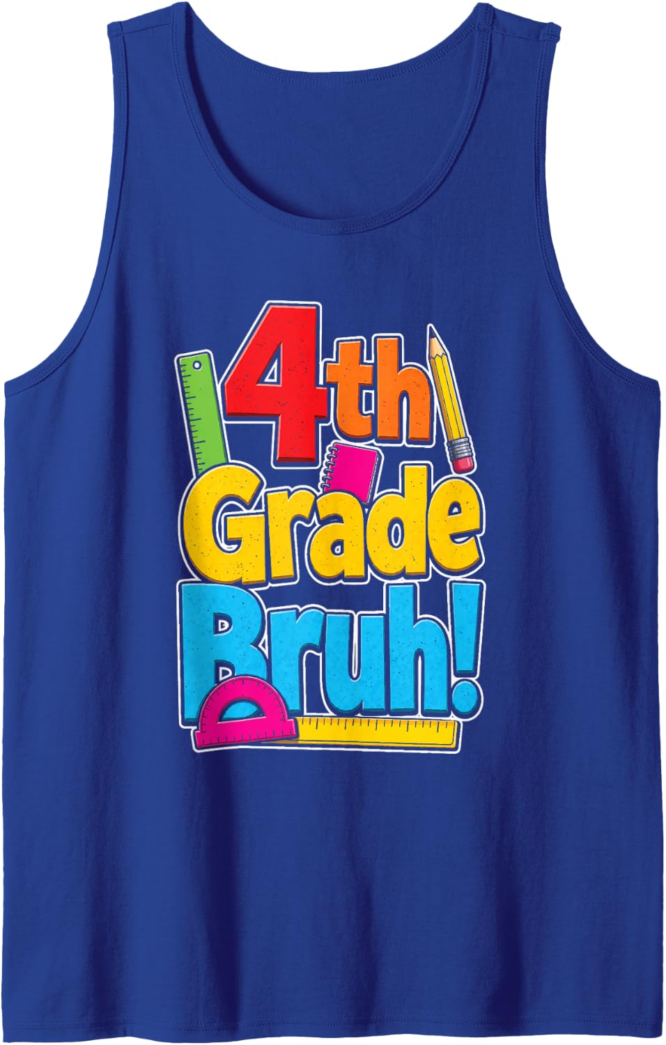 4th Grade Bruh Funny Distressed Retro First Day Kids Sleeveless Tank Top - Royal Blue