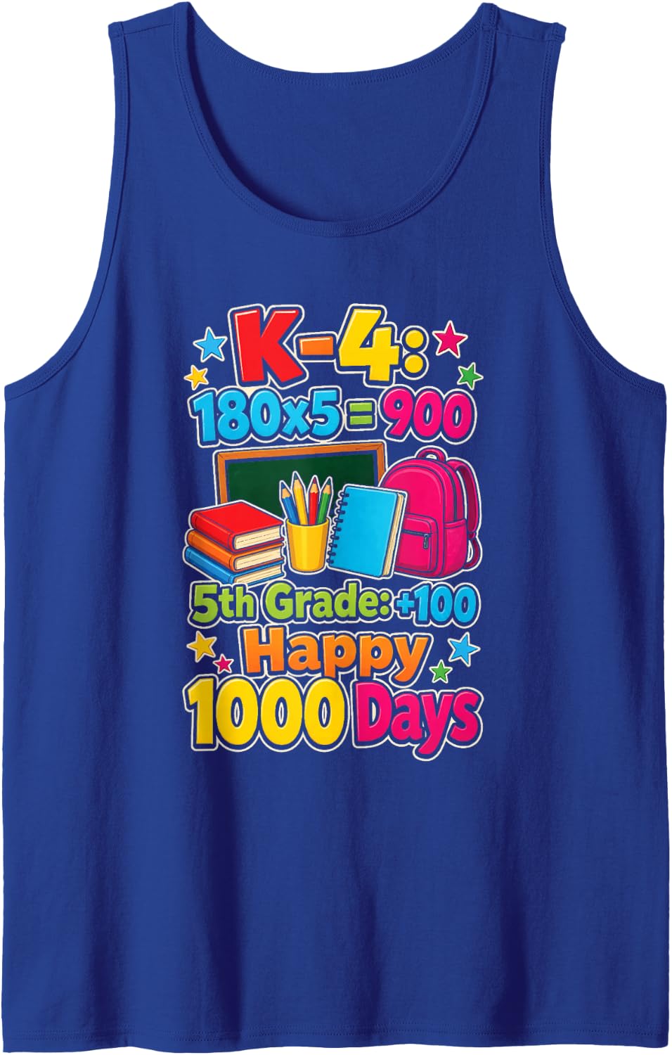 5th Grade Happy 1000 Days Elementary School Kids Math Sleeveless Tank Top - Royal Blue