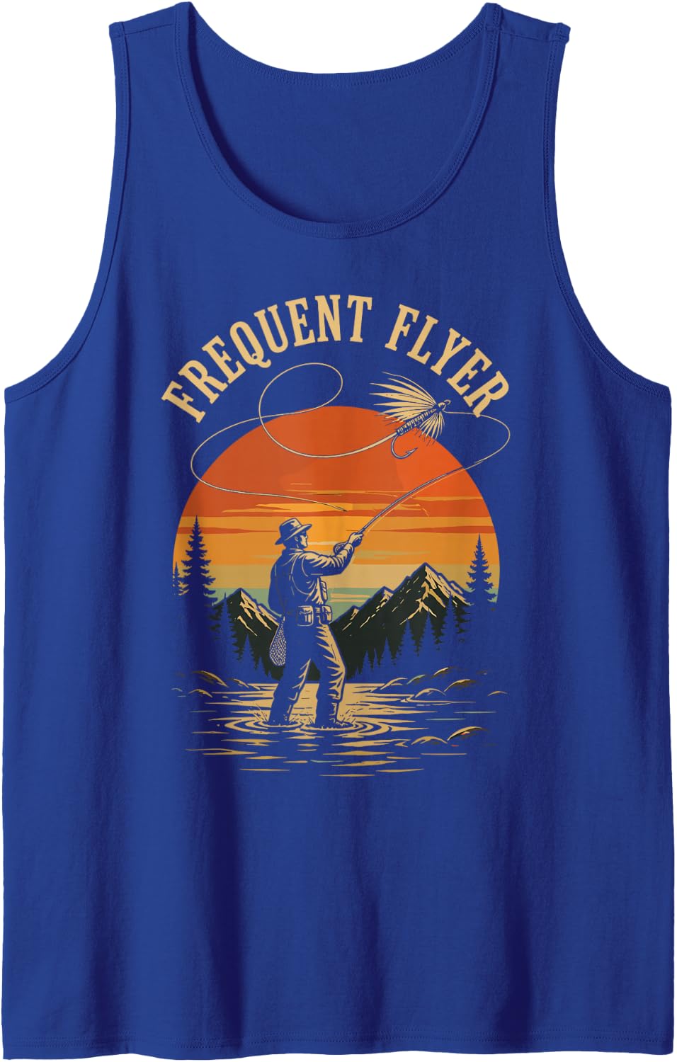 Funny Fly Fishing Frequent Flyer Trout Fly Casting Sleeveless Tank Top - Royal Blue