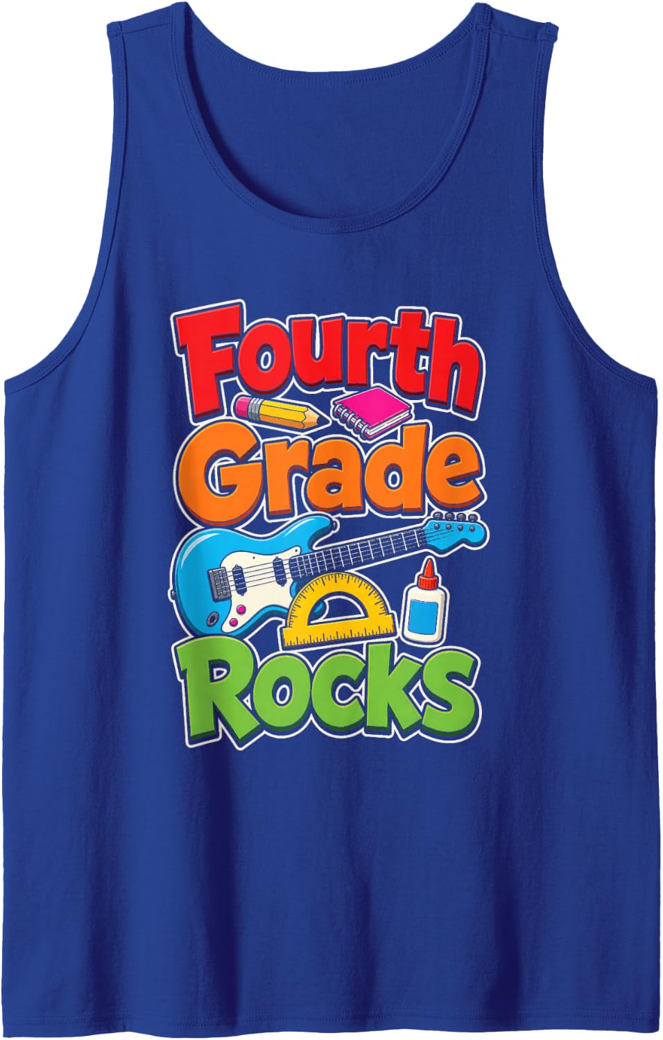 4th Grade Rocks Fourth Elementary First Day Guitar Kids Sleeveless Tank Top - Royal Blue