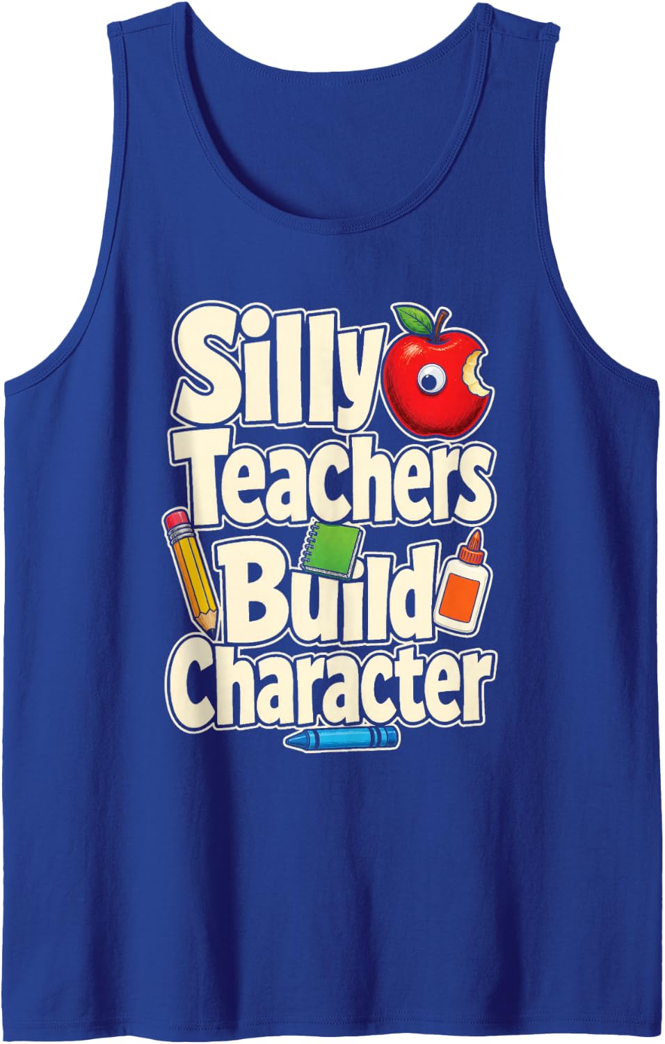 Elementary School Silly Teachers Build Character Googly Eye Sleeveless Tank Top - Royal Blue