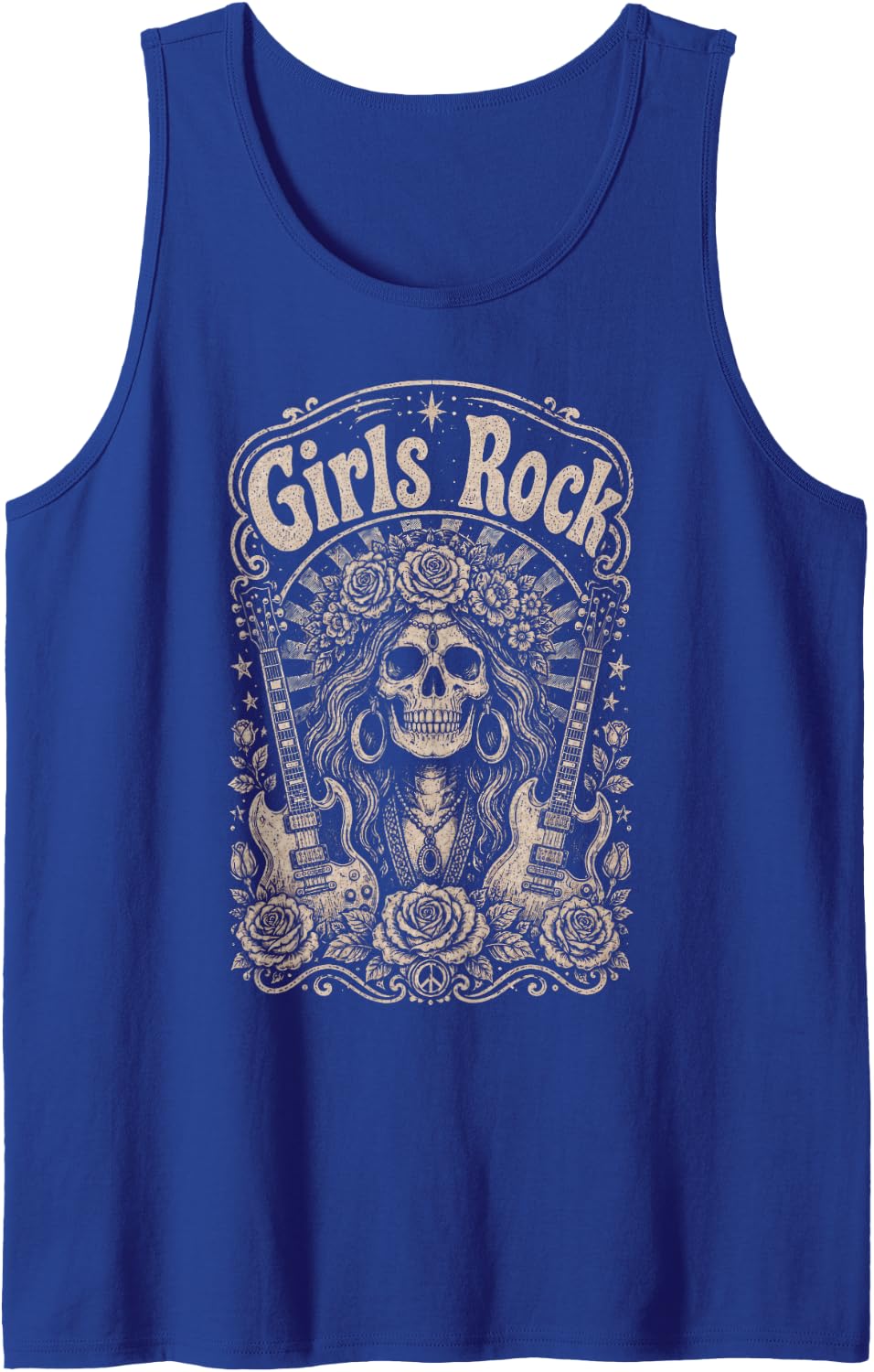 Girls Rock Skull Guitar Roses Boho Rock'n Roll Gifts Tank Top - Royal Blue