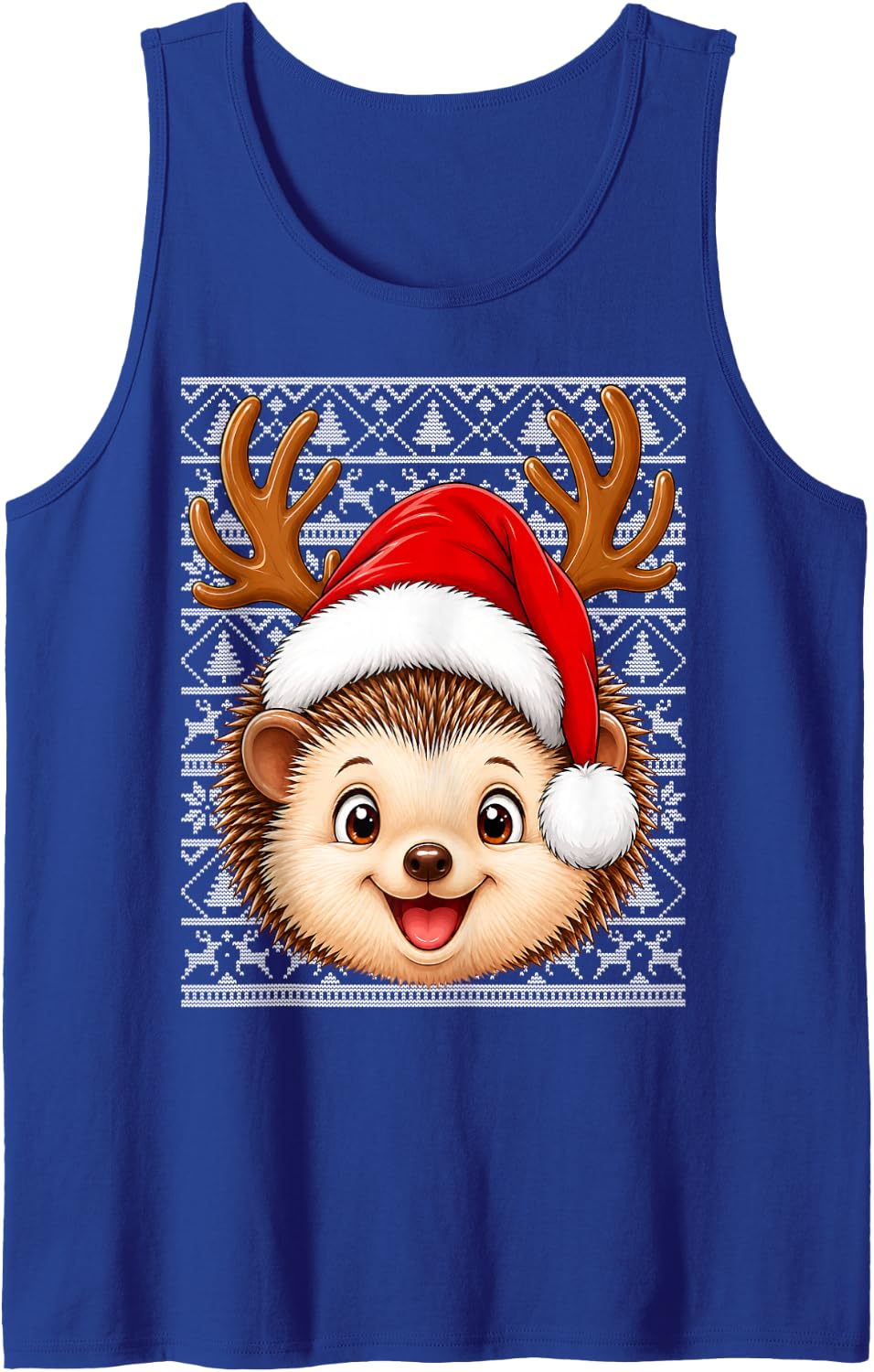 Hedgehog Christmas Santa Hat Ugly Sweater Cute Animal Xmas Sleeveless Tank Top - Royal Blue