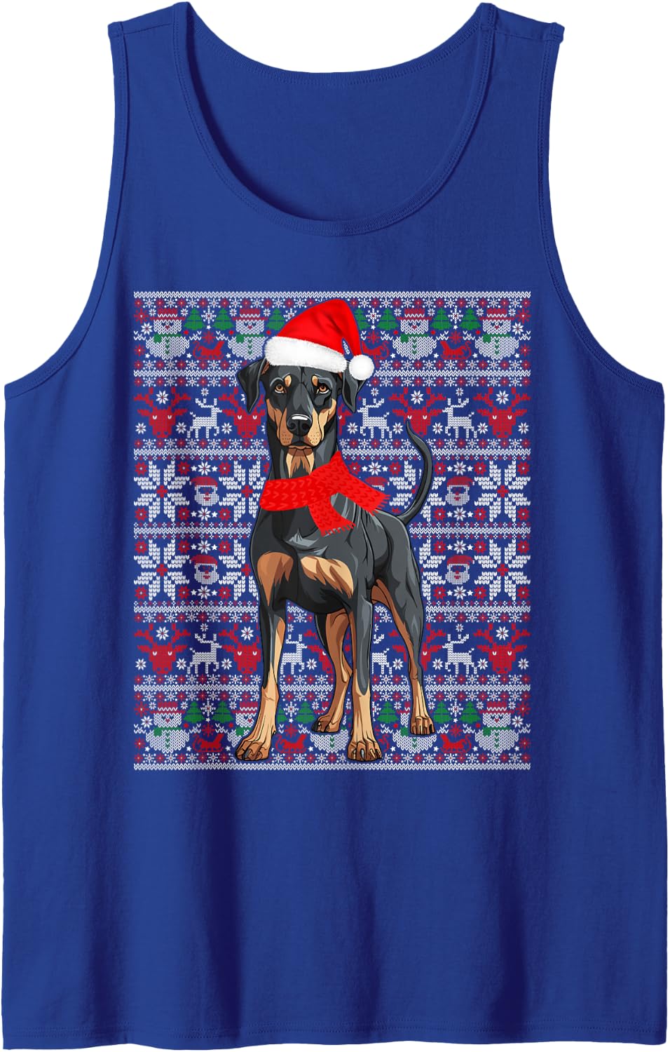 Santa Hat Ugly Christmas Sweater Doberman Pinscher Dog Lover Sleeveless Tank Top - Royal Blue