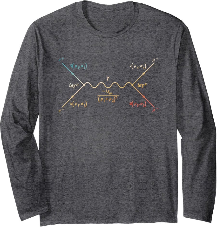 Feynman Diagram Quantum Physics Science Teacher Student Long Sleeve T-Shirt - Adult Unisex Dark Heather Grey
