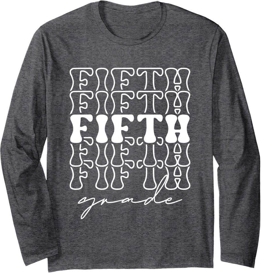 Fifth Grade Groovy Teachers Students Welcome Back to School Long Sleeve T-Shirt - Adult Unisex Dark Heather Grey