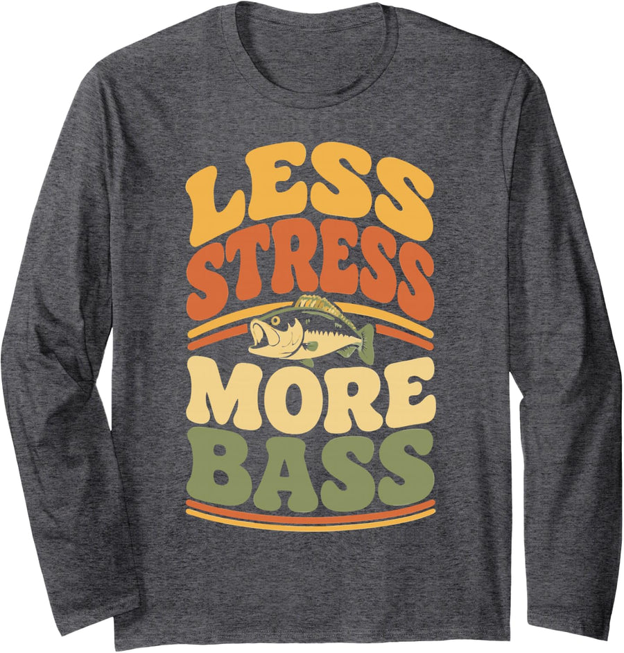 Retro River Fishing Bass Freshwater Angler Fisherman Long Sleeve T-Shirt - Adult Unisex Dark Heather Grey