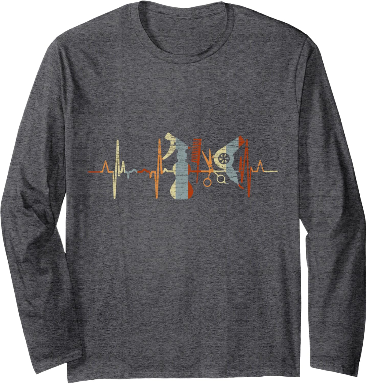 Hairdresser Heartbeat Vintage ECG Cardiogram Retro Long Sleeve T-Shirt - Adult Unisex Dark Heather Grey