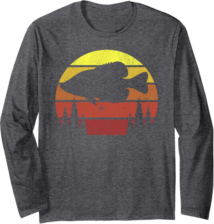 Crappie Fishing Retro Panfish Speck Fisherman Long Sleeve T-Shirt - Adult Unisex Dark Heather Grey