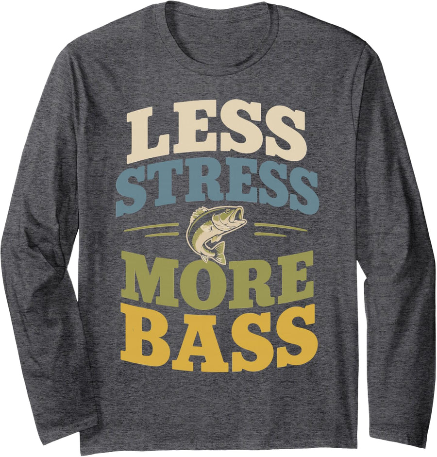 River Fishing Bass Freshwater Angler Fisherman Long Sleeve T-Shirt - Adult Unisex Dark Heather Grey