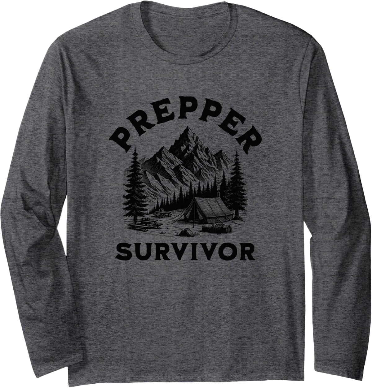 Preppers Survivalist Long Sleeve T-Shirt - Adult Unisex Dark Heather Grey