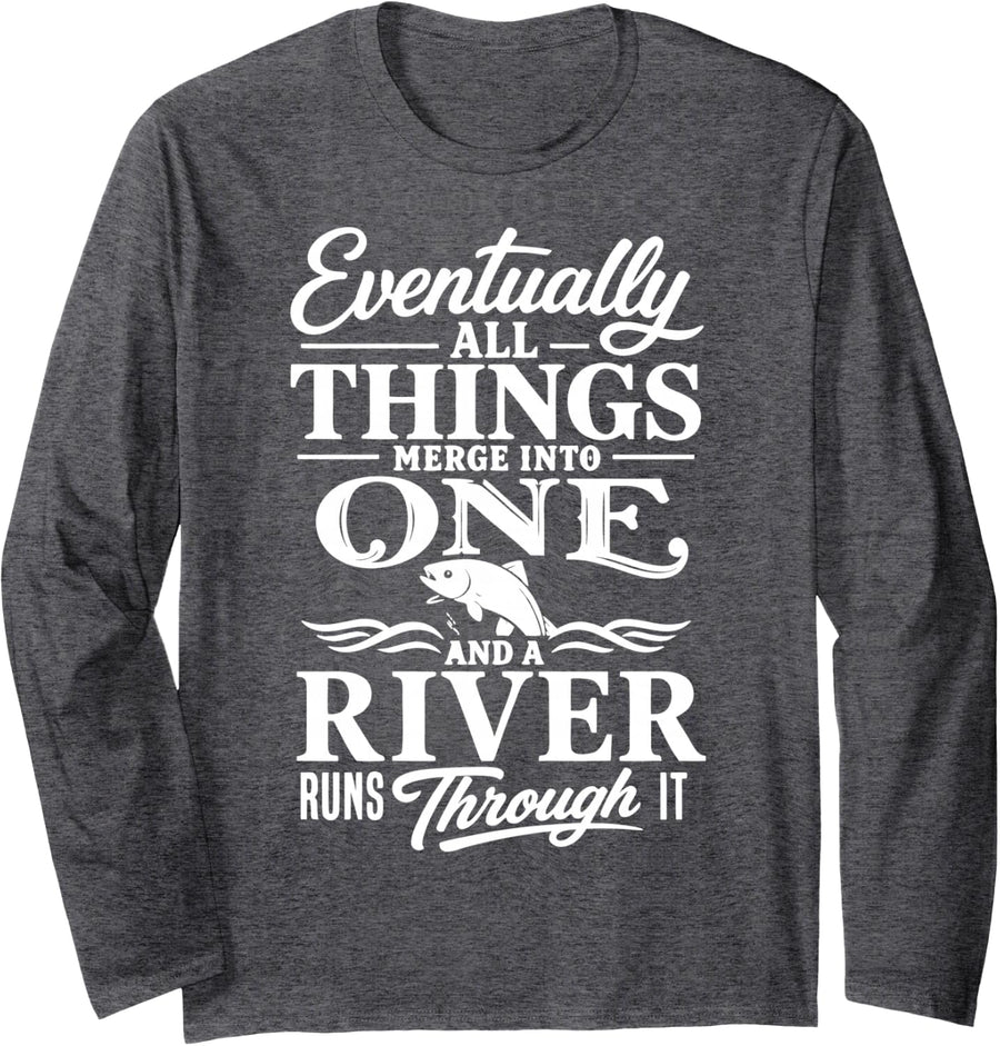 River Fishing Lover Freshwater Angler Fisherman Long Sleeve T-Shirt - Adult Unisex Dark Heather Grey