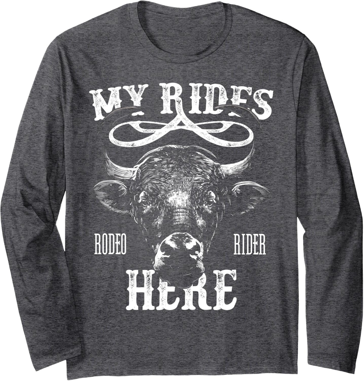 Bull Riding PBR Rodeo Bull Riders Cowboys Western Ranch Long Sleeve T-Shirt - Adult Unisex Dark Heather Grey
