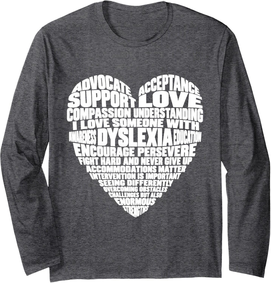 Dyslexic Therapy Awareness Funny Therapist Squad Dyslexia Long Sleeve T-Shirt - Adult Unisex Dark Heather Grey