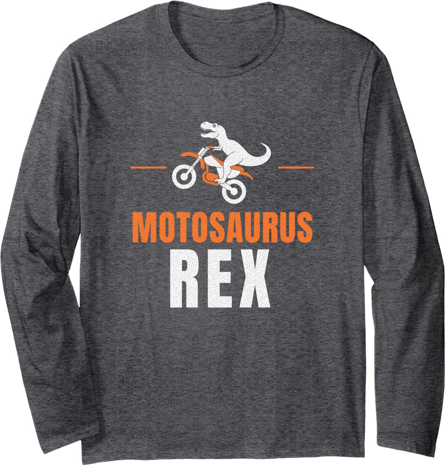 Supercross Enduro - Motosaurus Rex - Dirt Bike Rider Long Sleeve T-Shirt - Adult Unisex Dark Heather Grey