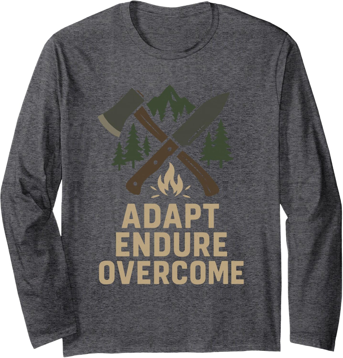 Survivalist Bushcraft Wilderness Skills Adapt Endure Long Sleeve T-Shirt - Adult Unisex Dark Heather Grey