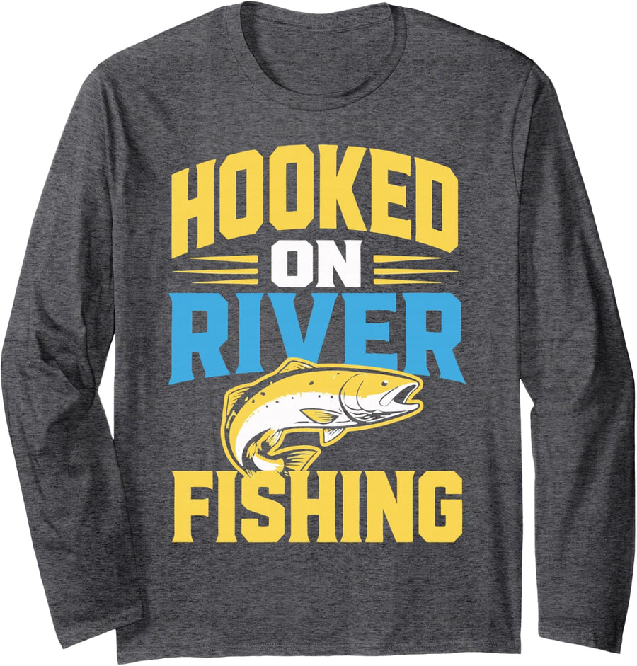 River Fishing Lover Freshwater Angler Pun Fisherman Long Sleeve T-Shirt - Adult Unisex Dark Heather Grey