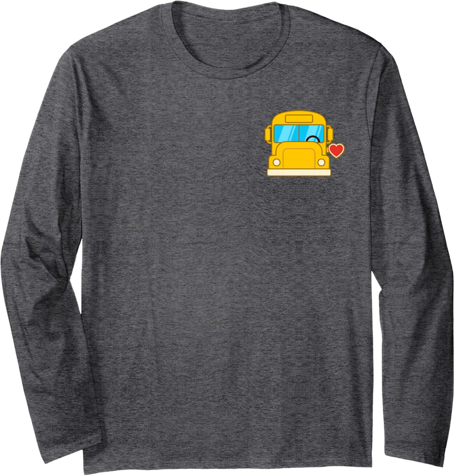 School Bus Driver Funny Heart Love Appreciation Pocket Long Sleeve T-Shirt - Adult Unisex Dark Heather Grey