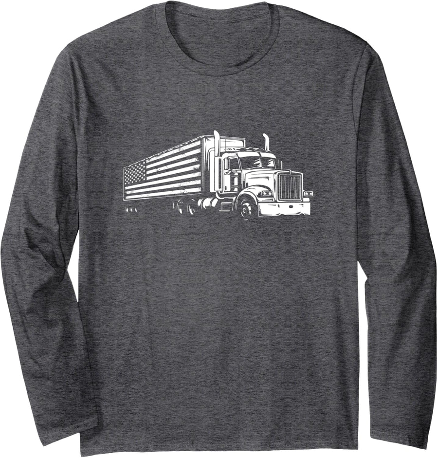 Semi Truck Driver Trucker Long Sleeve T-Shirt - Adult Unisex Dark Heather Grey