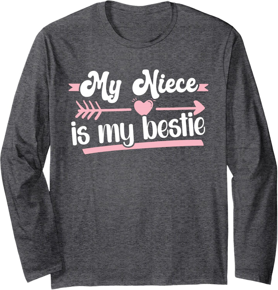 My Niece Is My Bestie Aunt And Niece Auntie Long Sleeve T-Shirt - Adult Unisex Dark Heather Grey