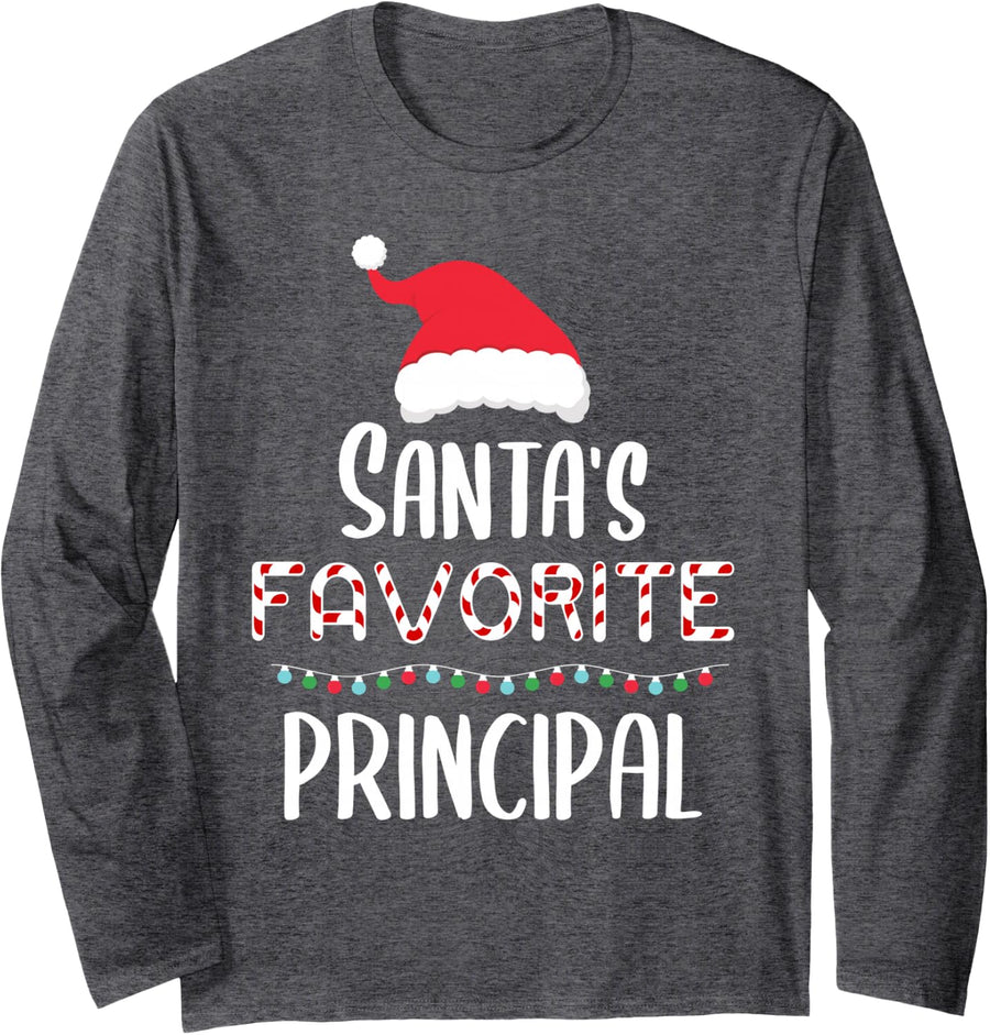 Santas Favorite Principal Pajamas - Xmas Principal Costume Long Sleeve T-Shirt - Adult Unisex Dark Heather Grey