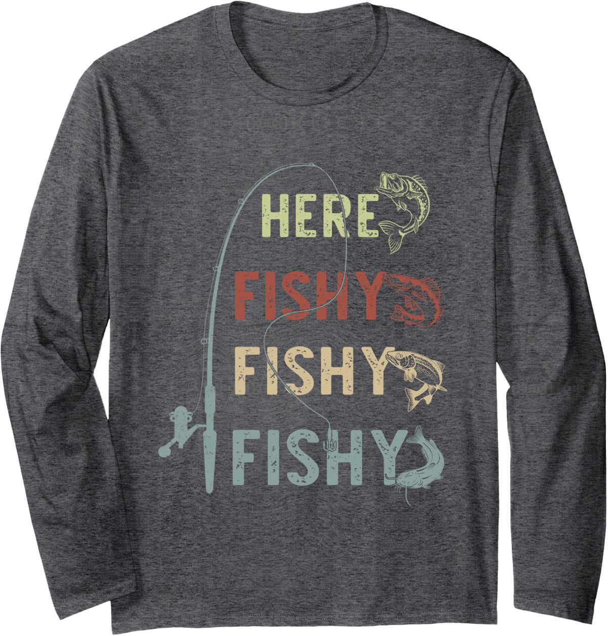 Fishing Funny Fishing Graphic for Boys Men Bass Lover Long Sleeve T-Shirt - Adult Unisex Dark Heather Grey