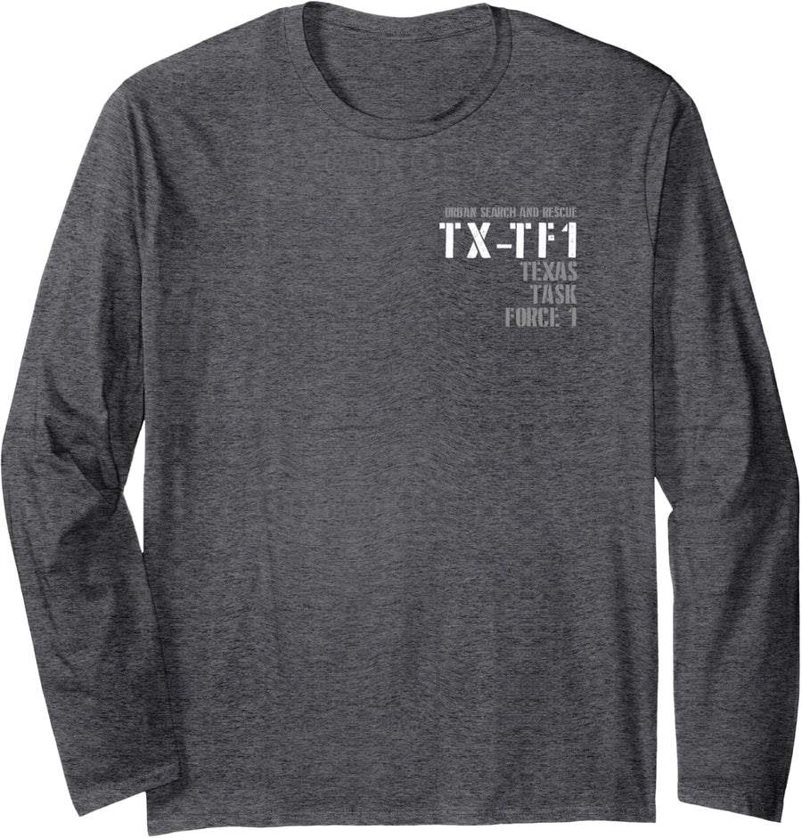 Urban Search & Rescue Texas Task Force 1 TX-TF1 Duty Long Sleeve T-Shirt - Adult Unisex Dark Heather Grey