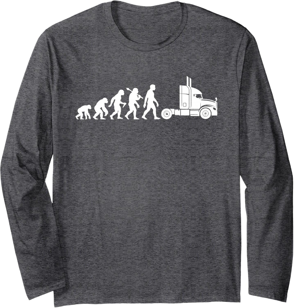 Truck Driver Evolution Lorry Drivers Funny Transport Long Sleeve T-Shirt - Adult Unisex Dark Heather Grey
