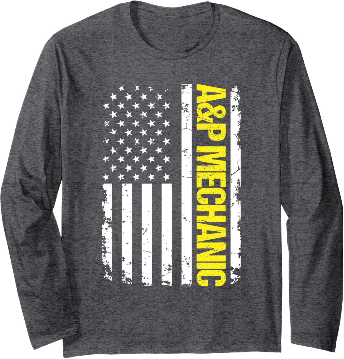 A&P Mechanic USA Flag Long Sleeve T-Shirt - Adult Unisex Dark Heather Grey
