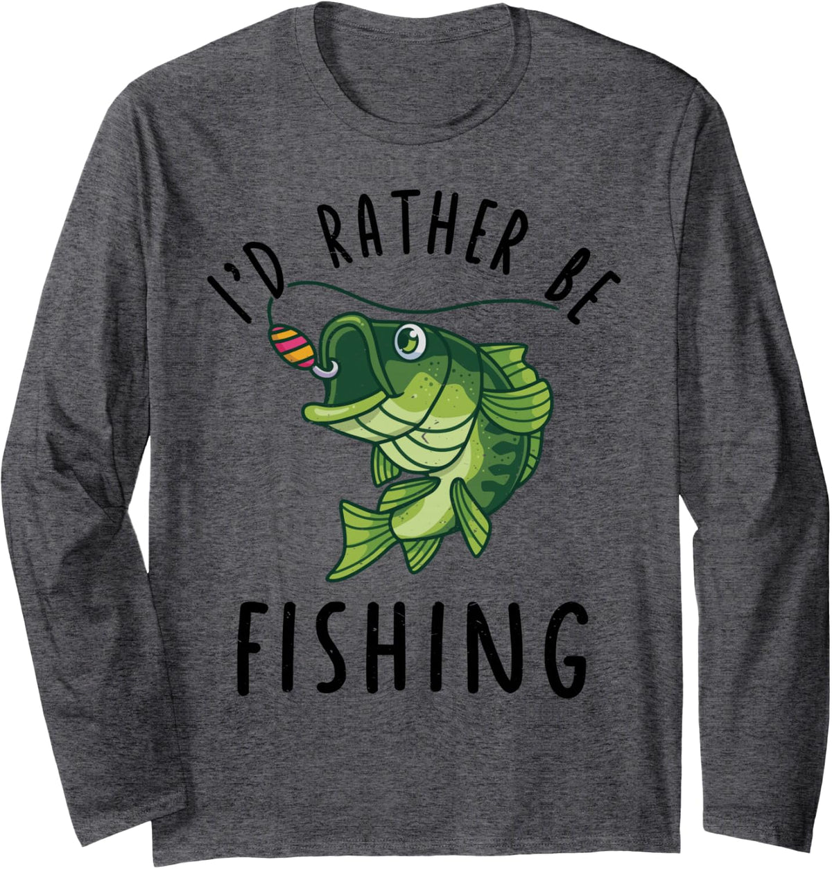 Youth Id Rather Be Bass Fishing-Shirt Kids Boy Funny Toddler Long Sleeve T-Shirt - Adult Unisex Dark Heather Grey