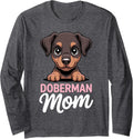 Cool Doberman Art for Women Girl Mom Doberman Pinscher Lover Long Sleeve T-Shirt - Adult Unisex Dark Heather Grey