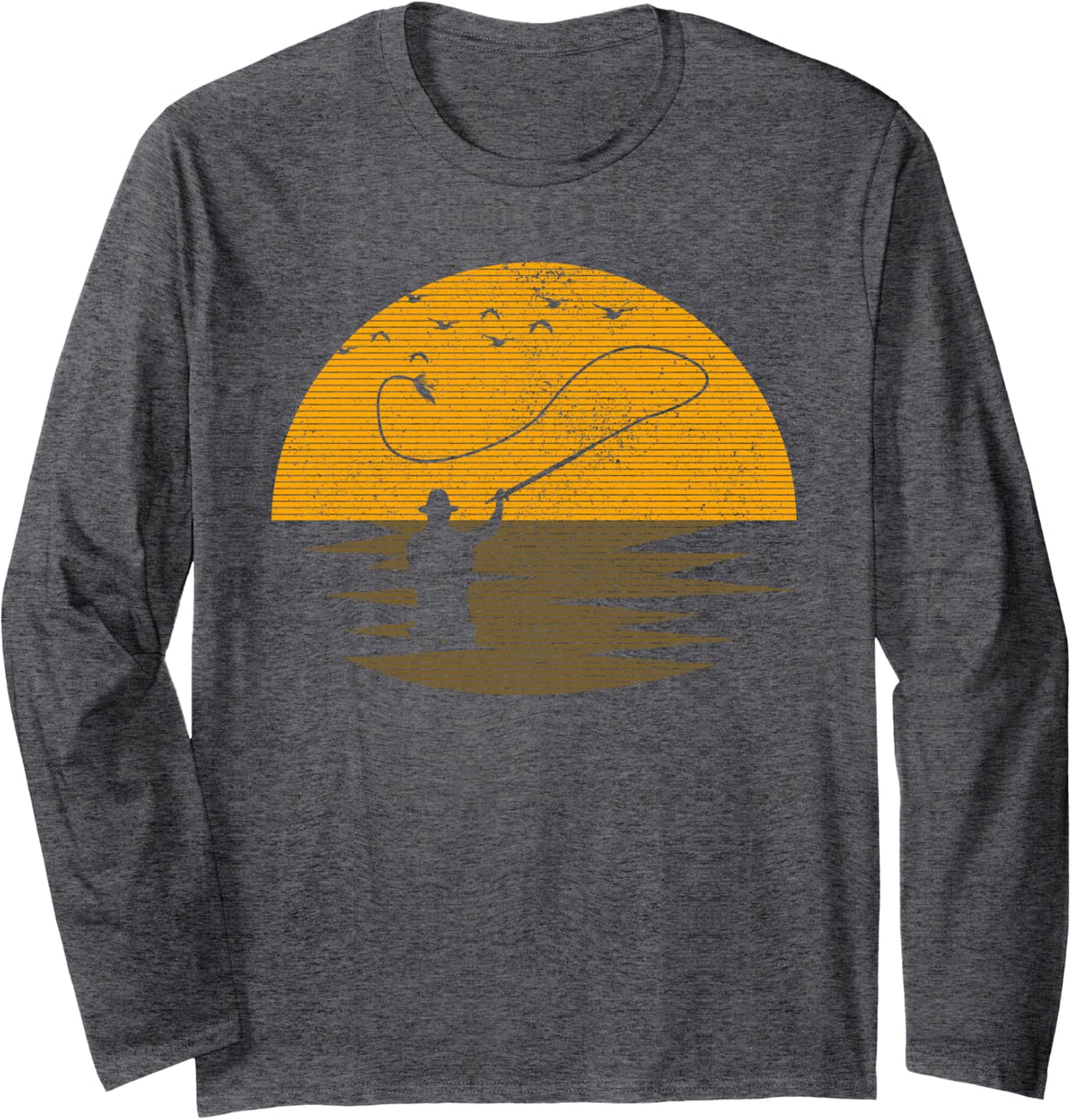 Fly Fishing Vintage Retro Trout Salmon Fisherman Gift Long Sleeve T-Shirt - Adult Unisex Dark Heather Grey