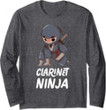 Clarinet Ninja Funny Long Sleeve T-Shirt - Adult Unisex Dark Heather Grey
